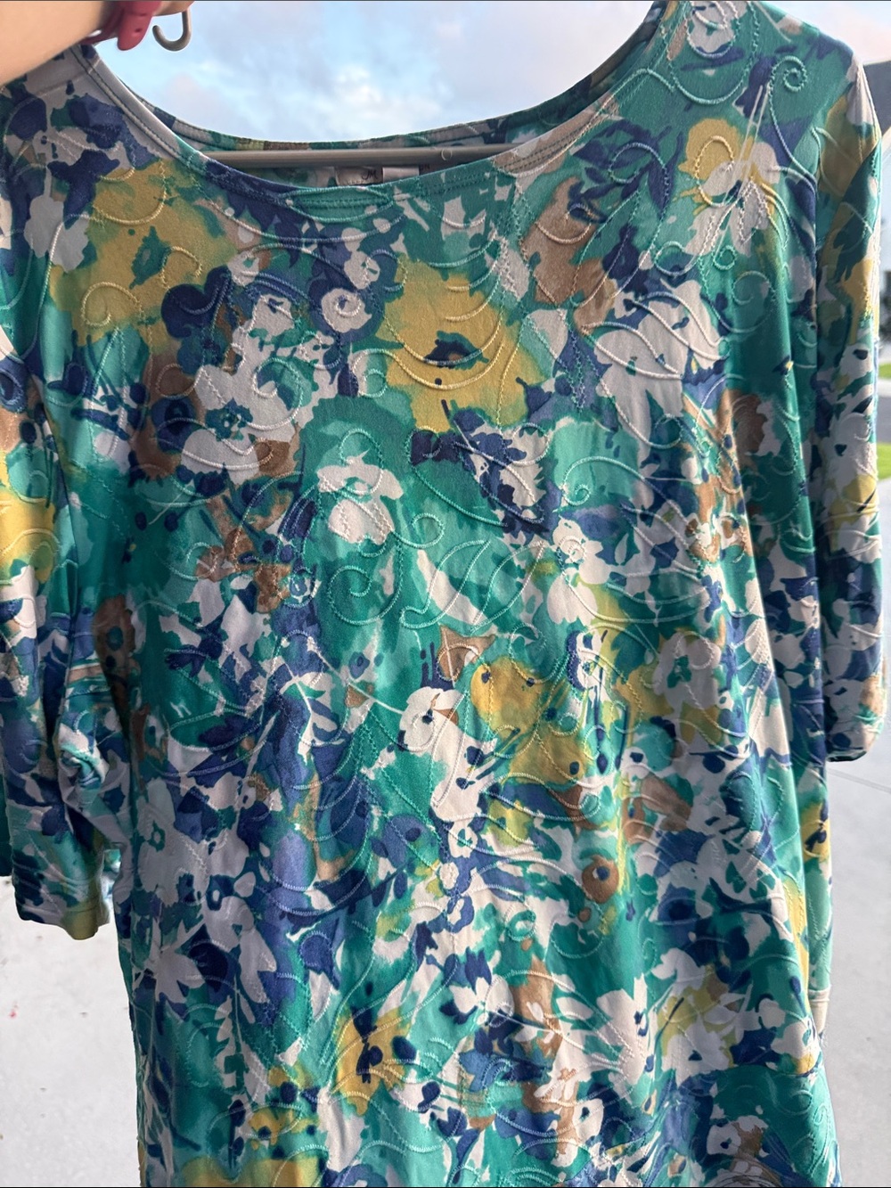 JM Collection Teal Blue Floral-Print Blouse